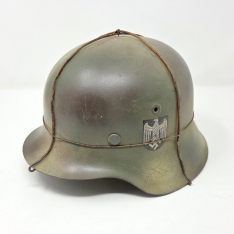 Original WWII German Refurbished M42 Heer Camouflaged Helmet With Foliage Wire